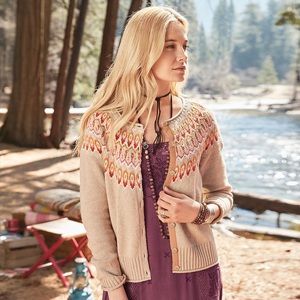 Sundance Womens Bohus Boho Knitted Short Beige Cardigan Medium